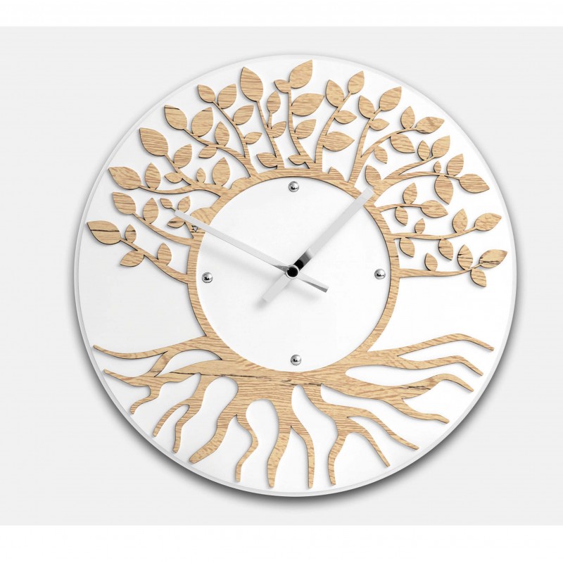 orologio da parete bianco con decorazione albero della vita